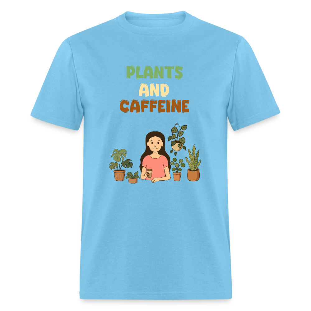 Plants and Caffeine: Botanical Graphic T-Shirt - aquatic blue