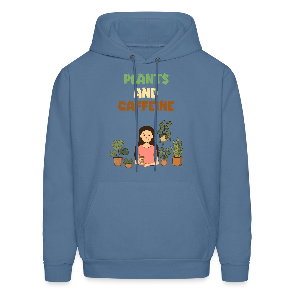 Plants and Caffeine: Cozy Botanical Hoodie - denim blue