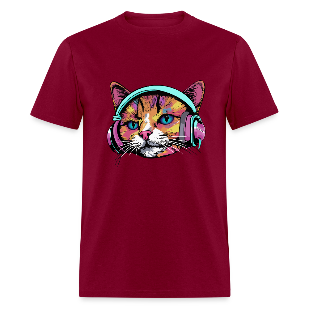 Beat Drop Cat T-Shirt - burgundy