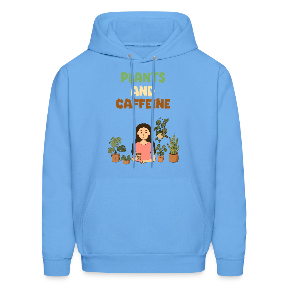 Plants and Caffeine: Cozy Botanical Hoodie - carolina blue