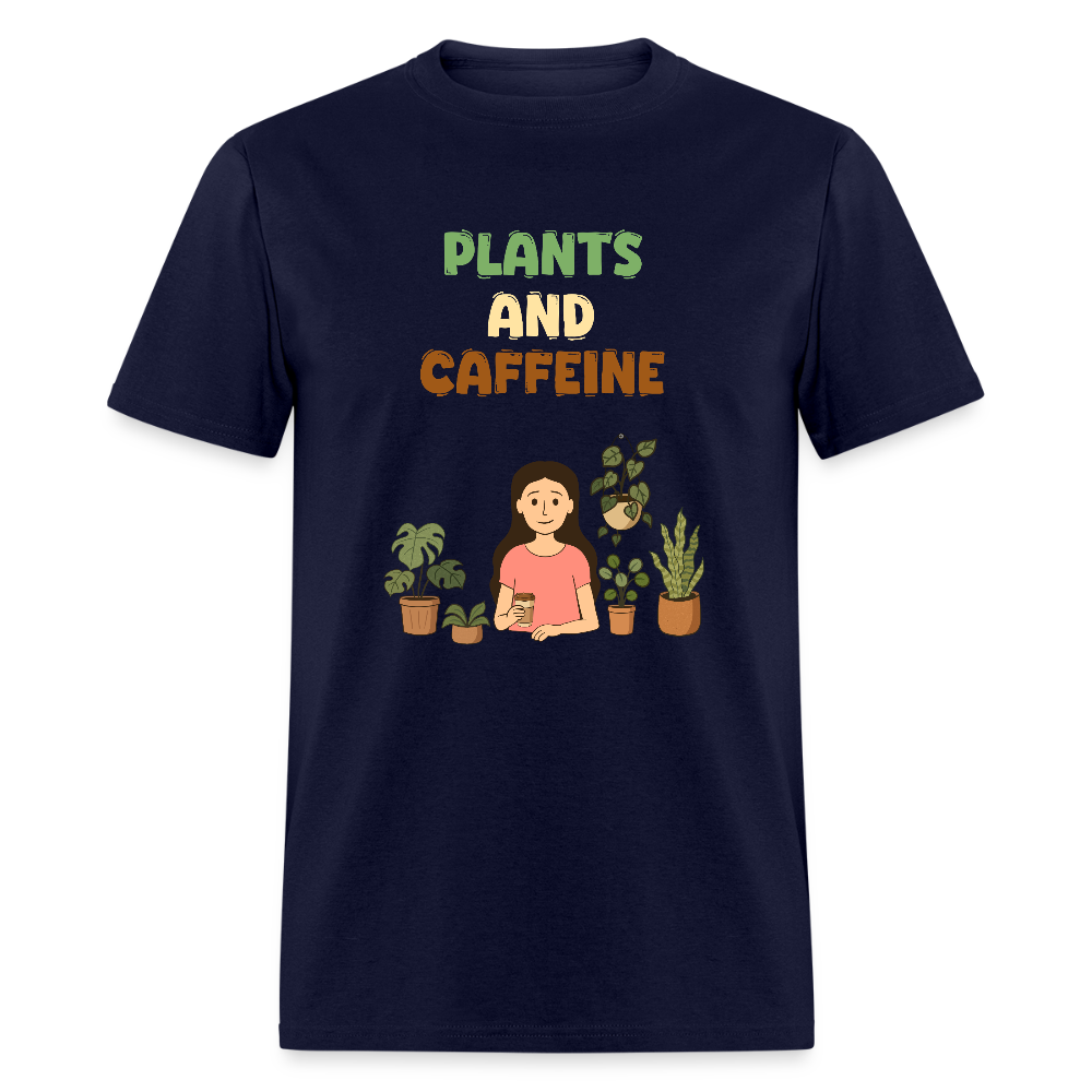 Plants and Caffeine: Botanical Graphic T-Shirt - navy