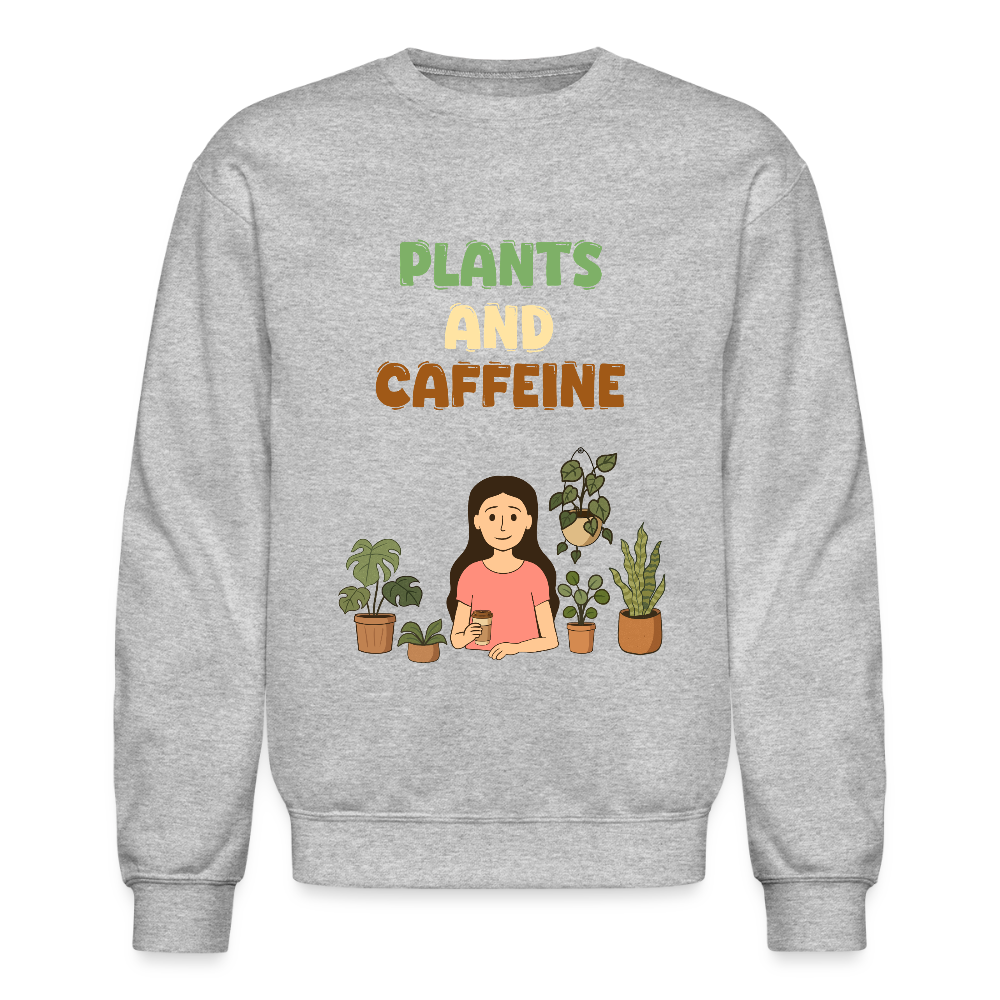 Plants and Caffeine: Botanical Crewneck Sweater - heather gray
