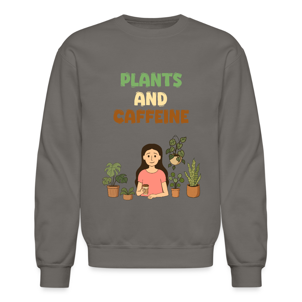 Plants and Caffeine: Botanical Crewneck Sweater - asphalt gray