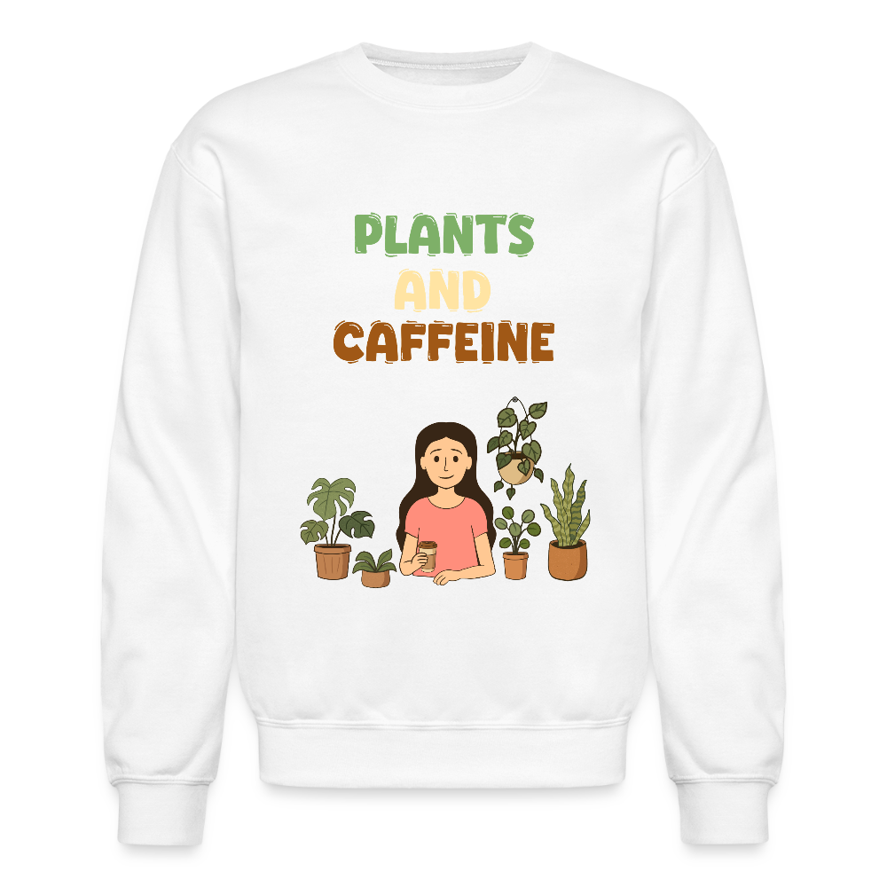 Plants and Caffeine: Botanical Crewneck Sweater - white