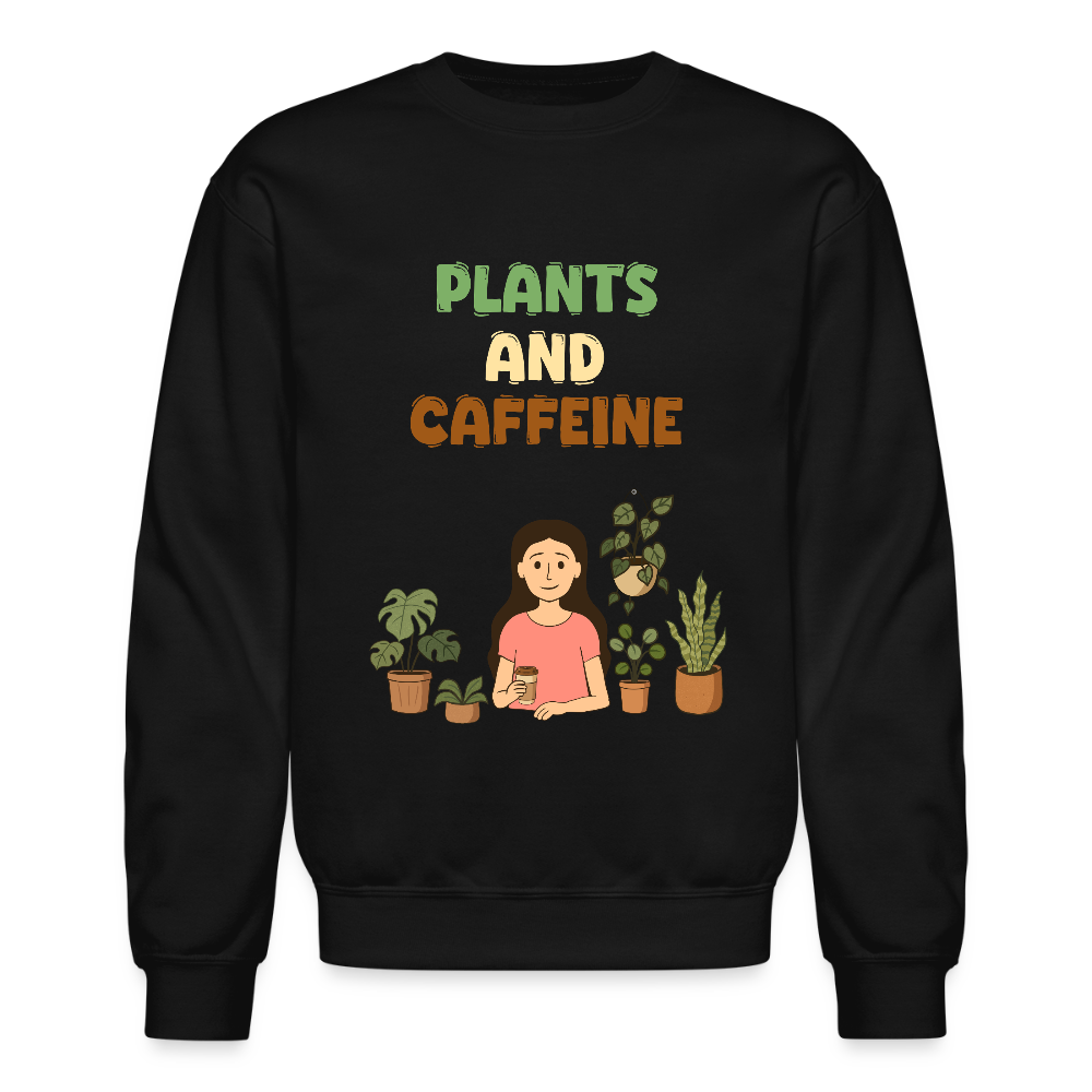 Plants and Caffeine: Botanical Crewneck Sweater - black