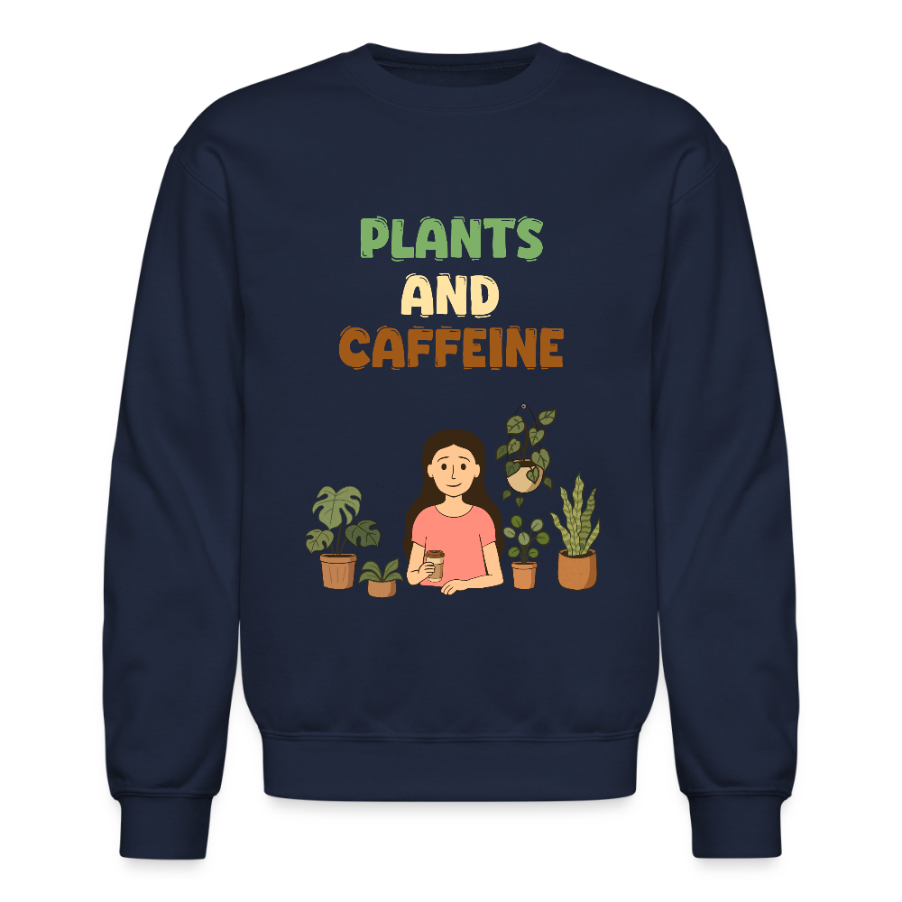 Plants and Caffeine: Botanical Crewneck Sweater - navy