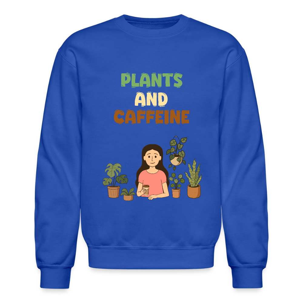 Plants and Caffeine: Botanical Crewneck Sweater - royal blue