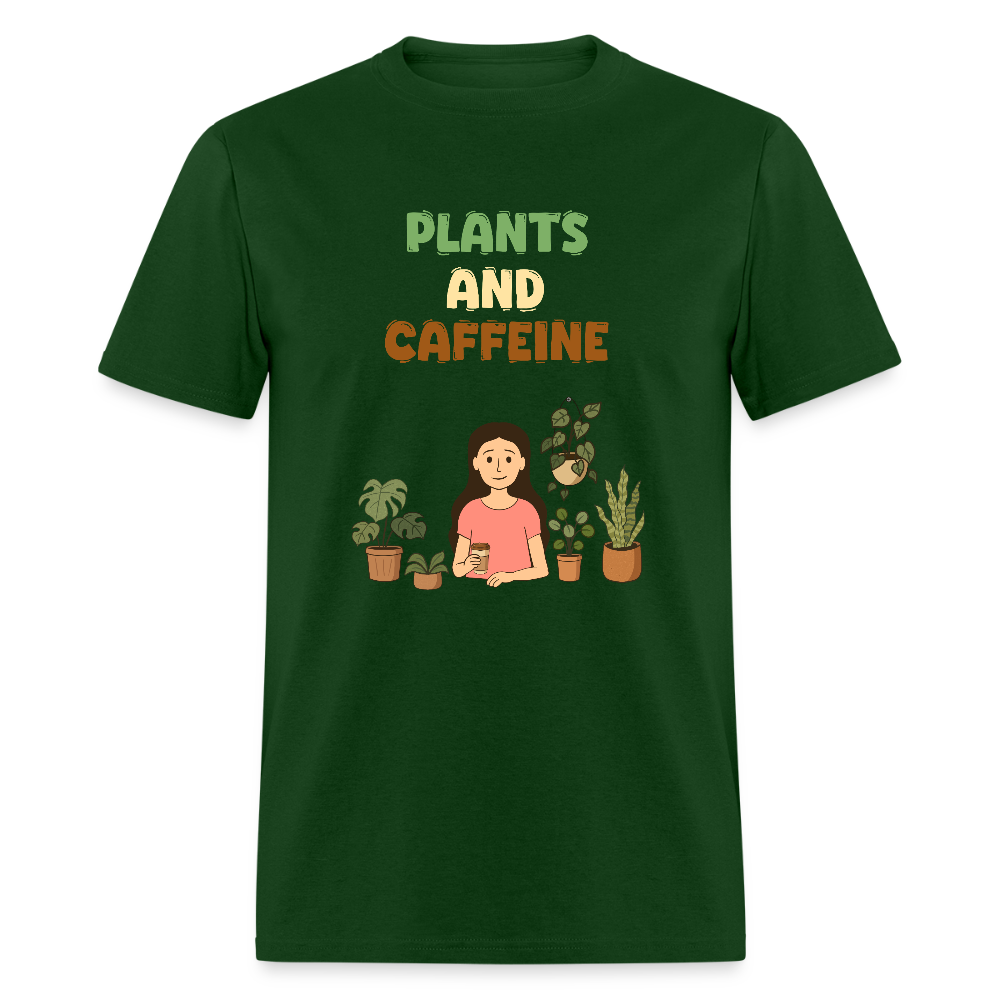Plants and Caffeine: Botanical Graphic T-Shirt - forest green