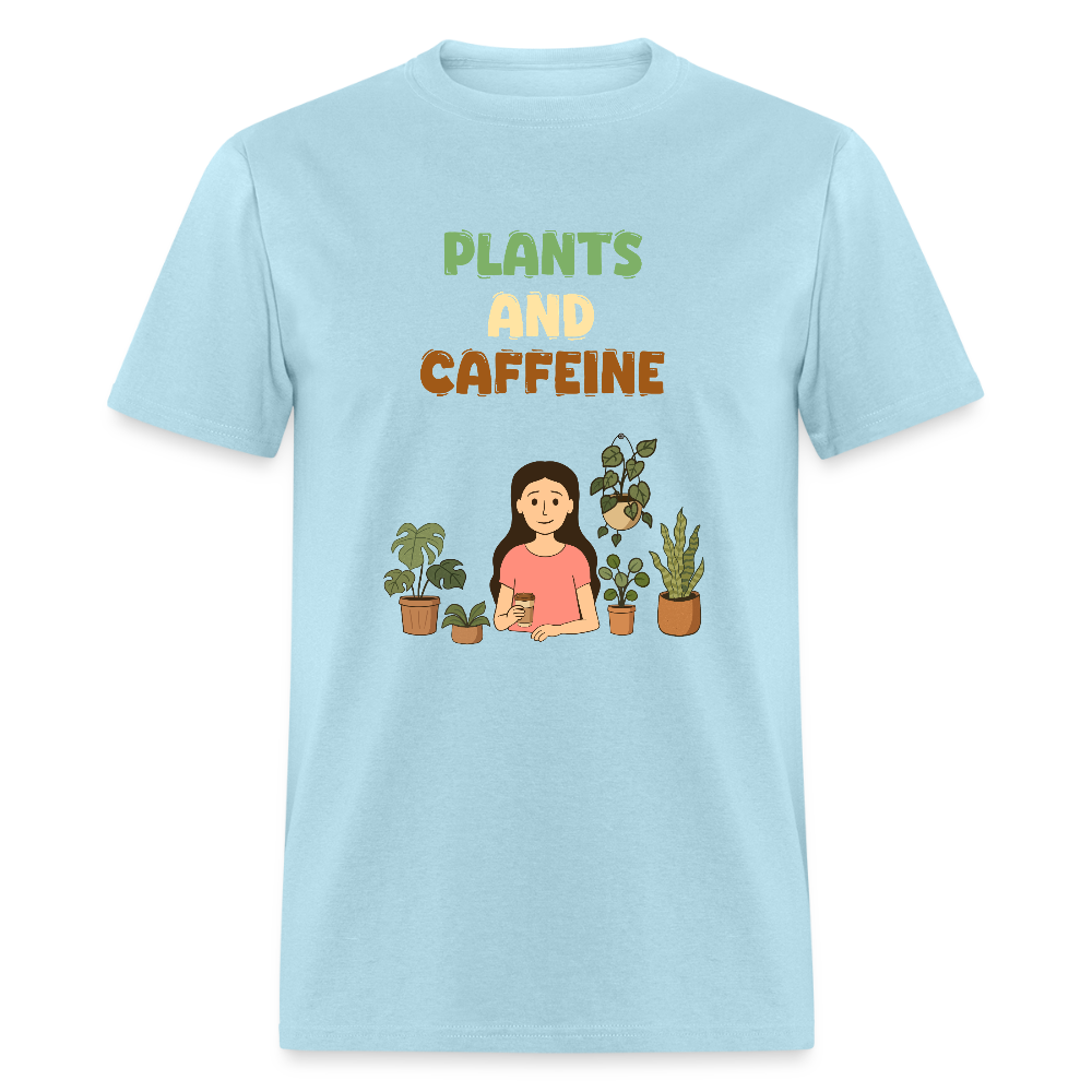 Plants and Caffeine: Botanical Graphic T-Shirt - powder blue