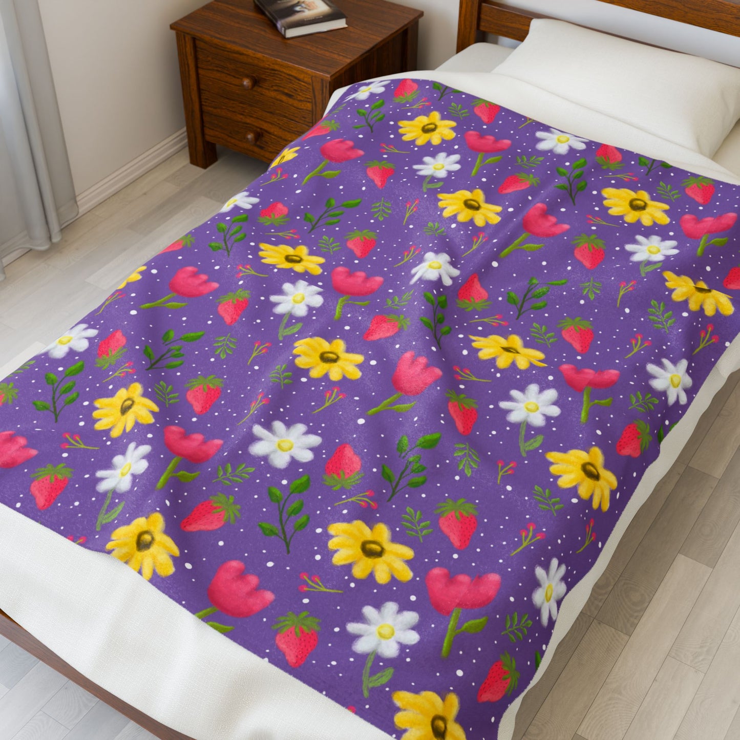 Berry Floral Velveteen Plush Blanket
