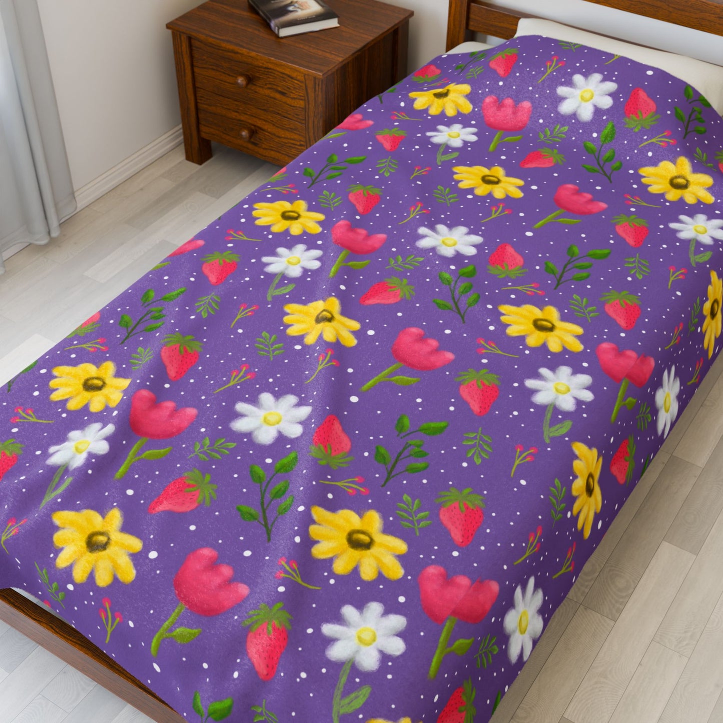Berry Floral Velveteen Plush Blanket