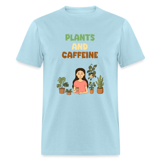 Plants and Caffeine: Botanical Graphic T-Shirt - powder blue