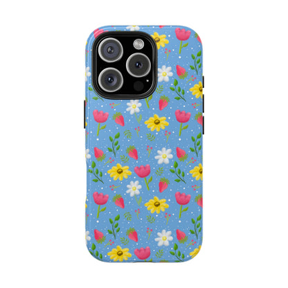 Berry Floral Tough Phone Case - Blue